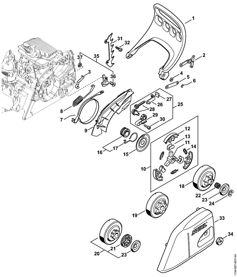 1139-GET-0037_ZGR_01_05 Stihl MS211 - Hand Guard, Chain Brake