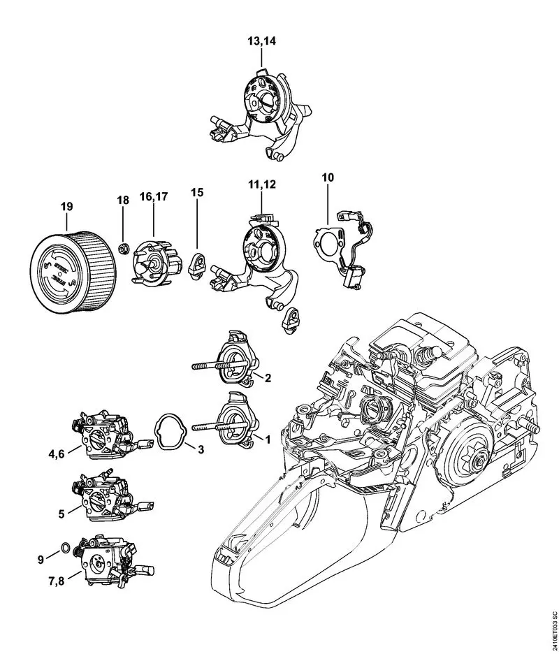 Stihl MS241C-M -Carburetor bracket
