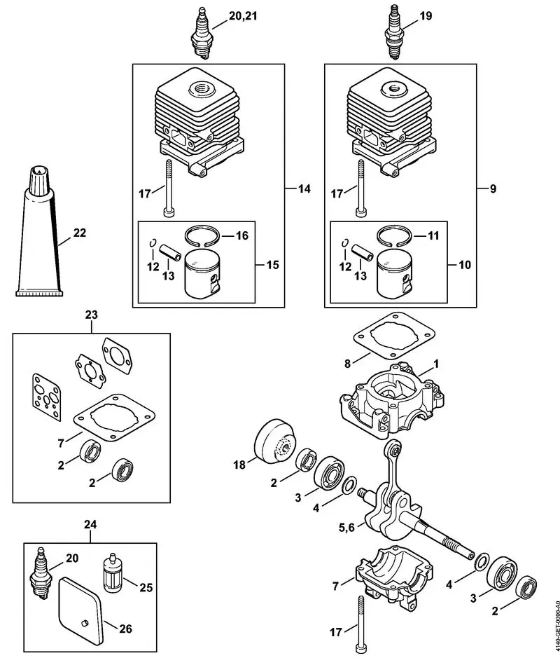 Stihl FS38 - Crankcase, Cylinder