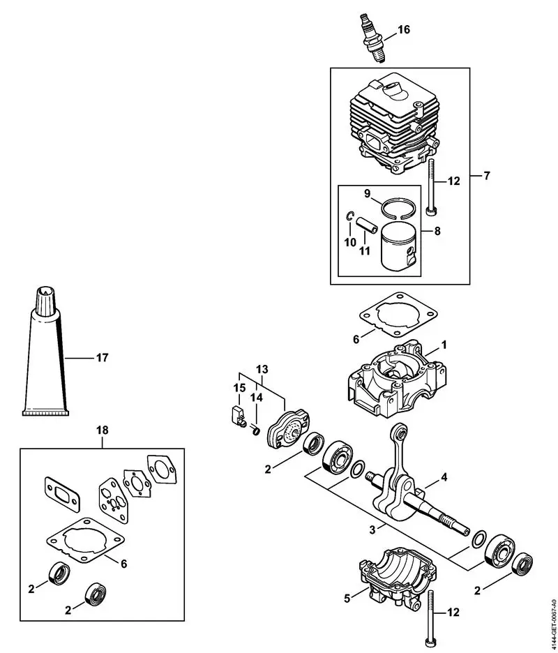 Stihl FS40 - Crankcase, Cylinder