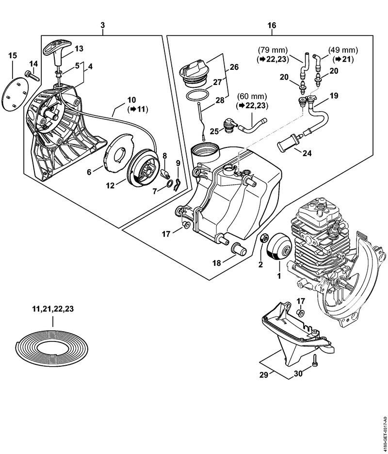 Stihl FS91 - Rewind Starter, Fuel Tank