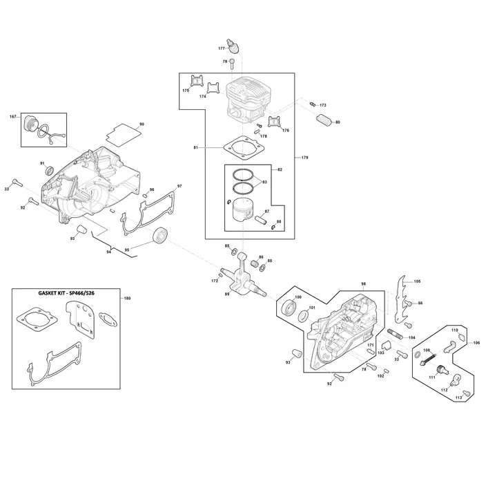 Stiga SP466 240461802/S17 - Engine, Cylinder, Piston