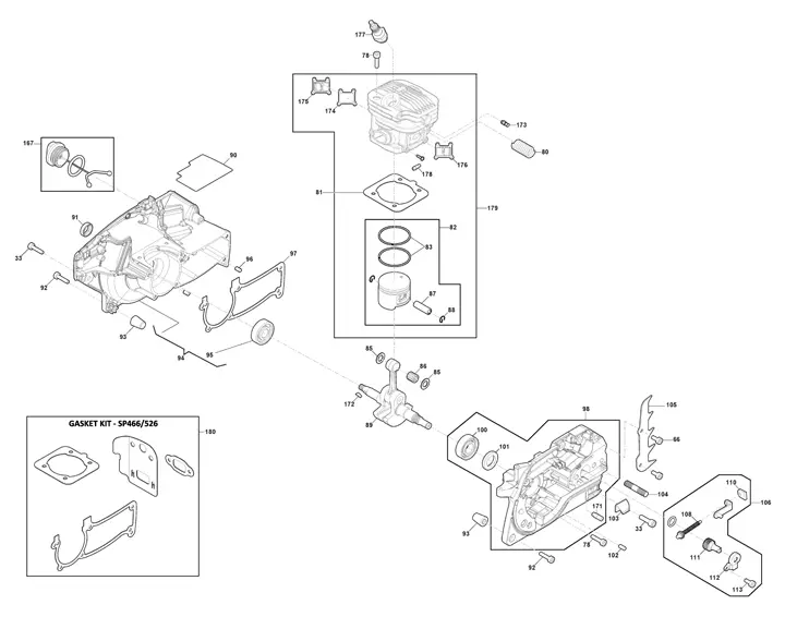 Stiga SP526 24052202/S17 - Engine, Cylinder, Piston