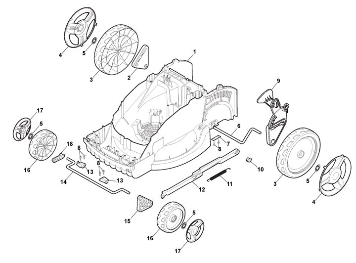 Stiga SLM544AE 294424068/ST1 - Deck, Wheels, Height Adjustment