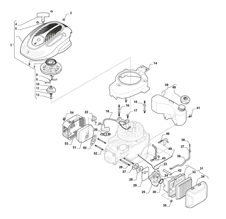 Stiga Multiclip 50SX 291502048/ST1 - Engine, Carburettor, Tank