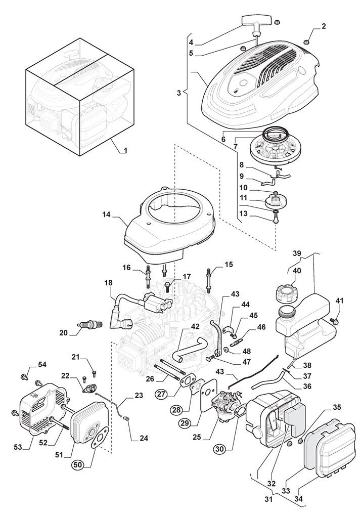 Stiga Combi 50SQ 294502848/ST1 - Engine Carburetor, Tank