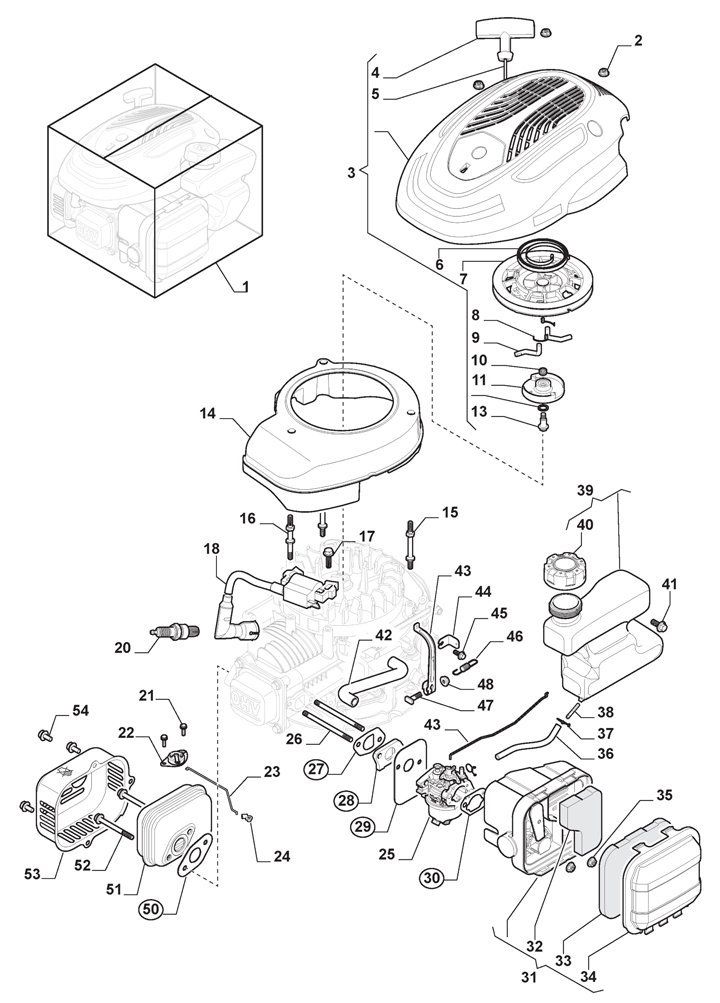 Stiga Multiclip 47SQ 298472848/ST1 - Engine, Carburettor, Tank