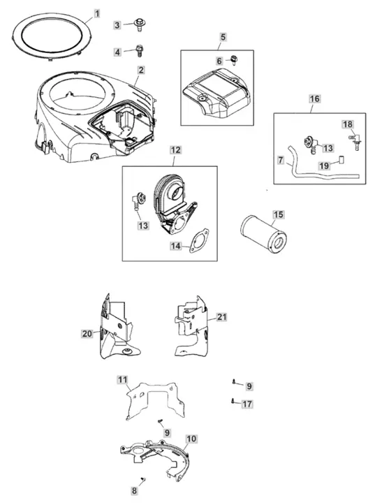 John Deere X127 - Air Filter, Blower Housing, Engine Shroud
