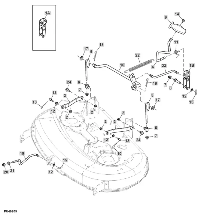 John Deere X107 - Deck Lift Linkage