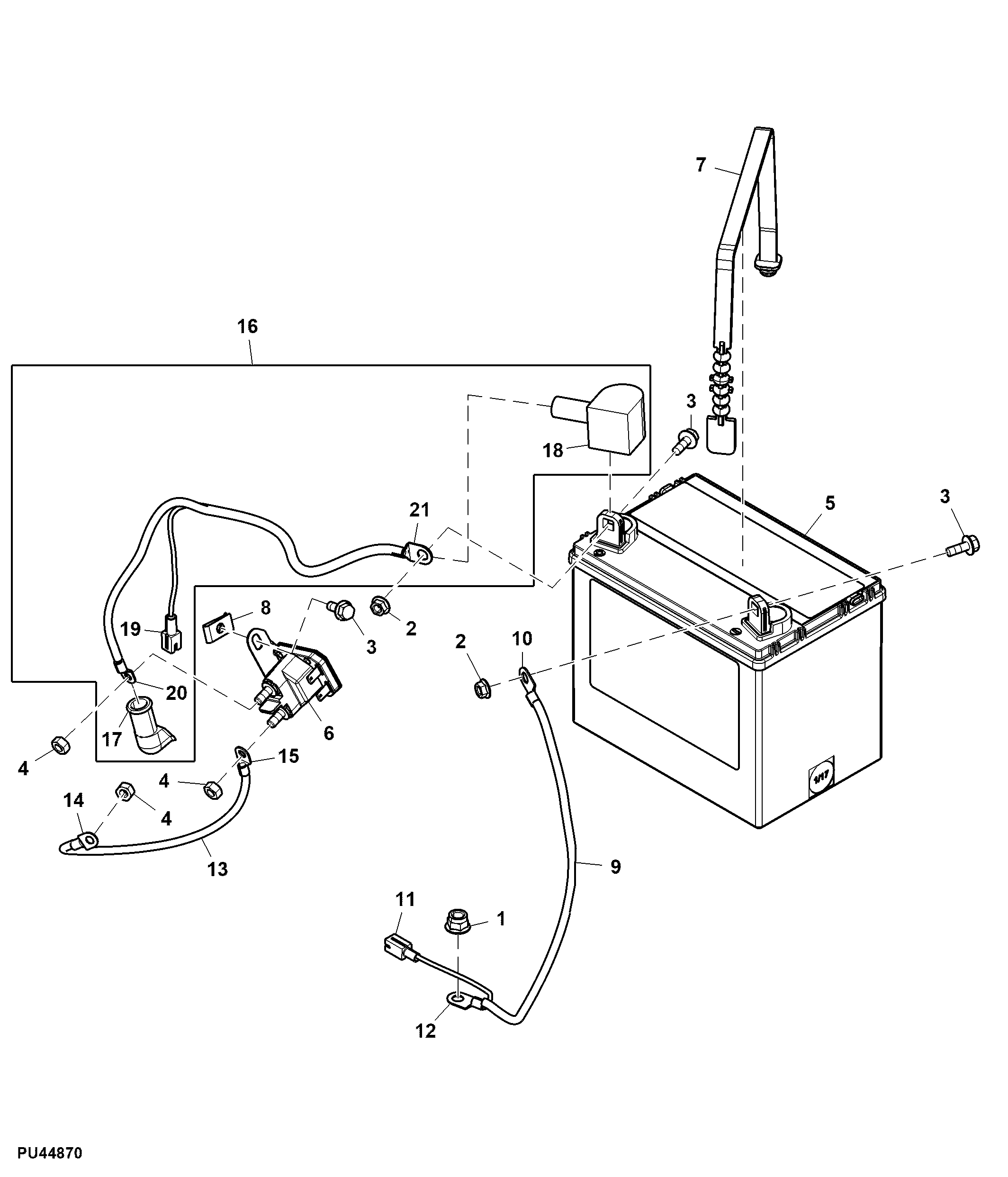 John Deere X107 - Battery, Cables