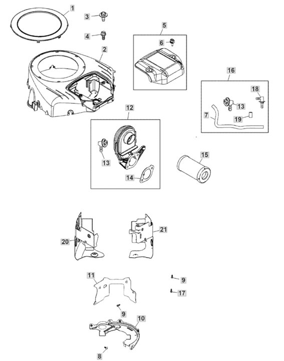 John Deere X167R - Air filter, Blower Housing, Engine Shroud