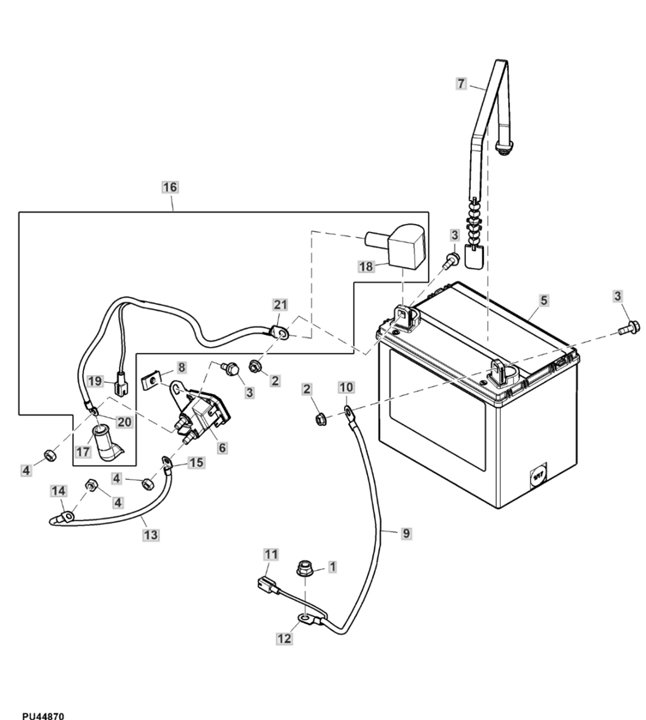 John Deere X167R - Battery, Cables