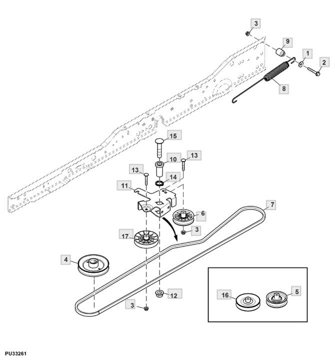 John Deere Power Flow Material Collection System (50-IN Mower Deck) -PC2111  Jacksheave,Idlers / Brackets: POWER FLOW BLOWER ASSEMBLY 50 MOWER