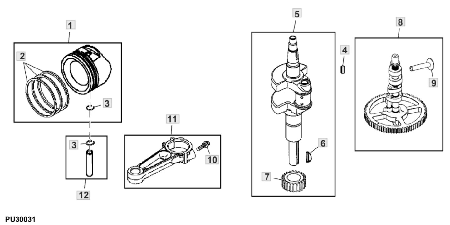 John Deere X147R - Crankshaft, Connecting Rods, Pistons