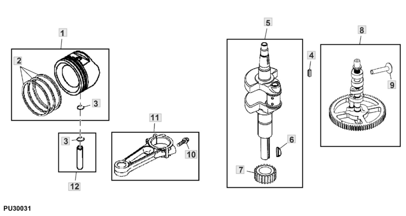 John Deere X167R - Crankshaft, Connecting Rods,Pistons