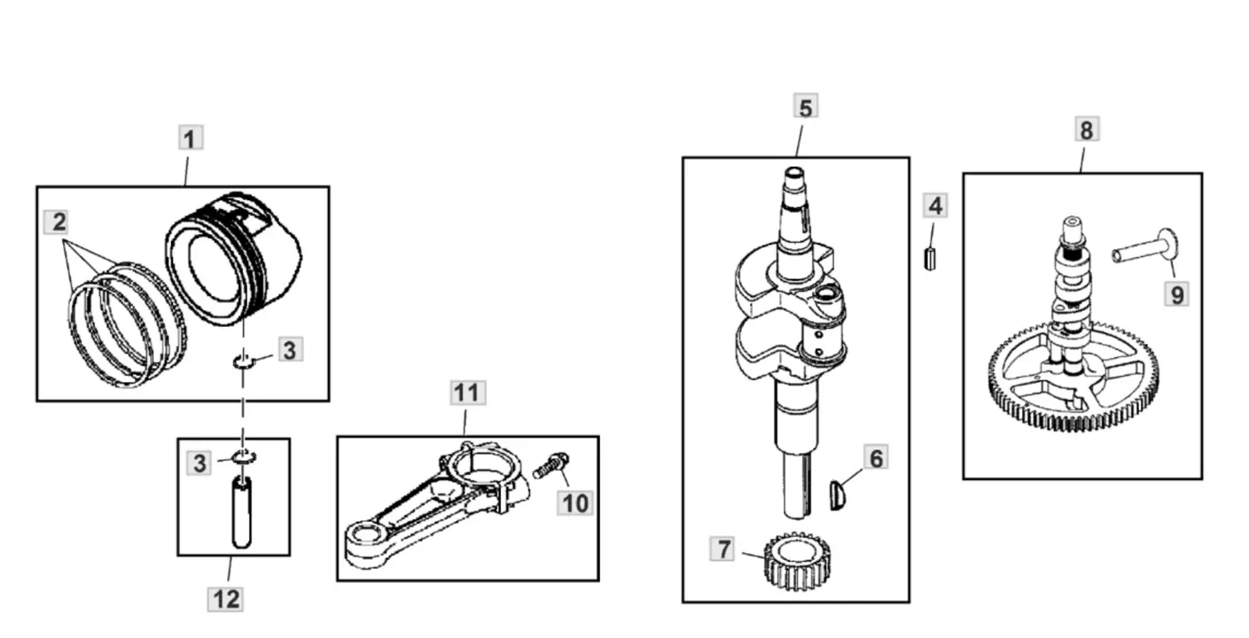 John Deere X127 - Crankshaft, Connecting Rods, Pistons
