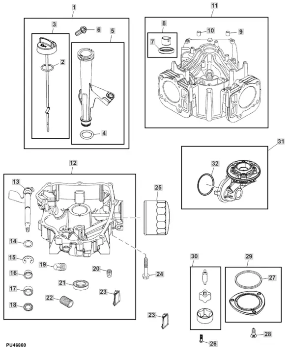 John Deere X147R - Cylinder Block, Crankcase, Oil Filter