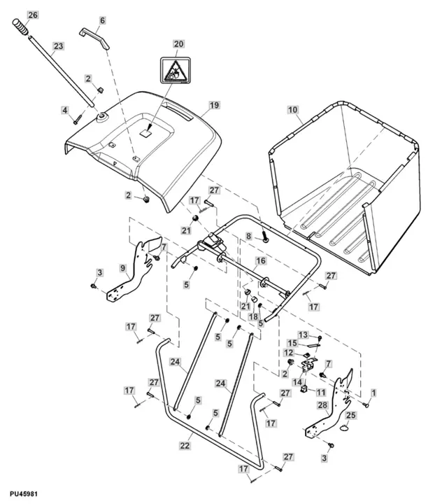 John Deere X167R - Grass Collector, Mounting