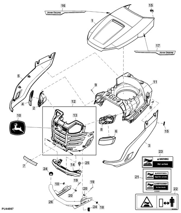 John Deere X167R - Hood, Panels