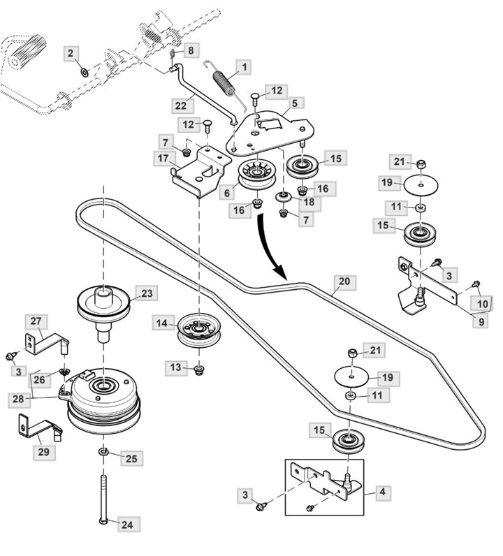 John Deere X147R - PTO Clutch, Belt Drive and Idlers