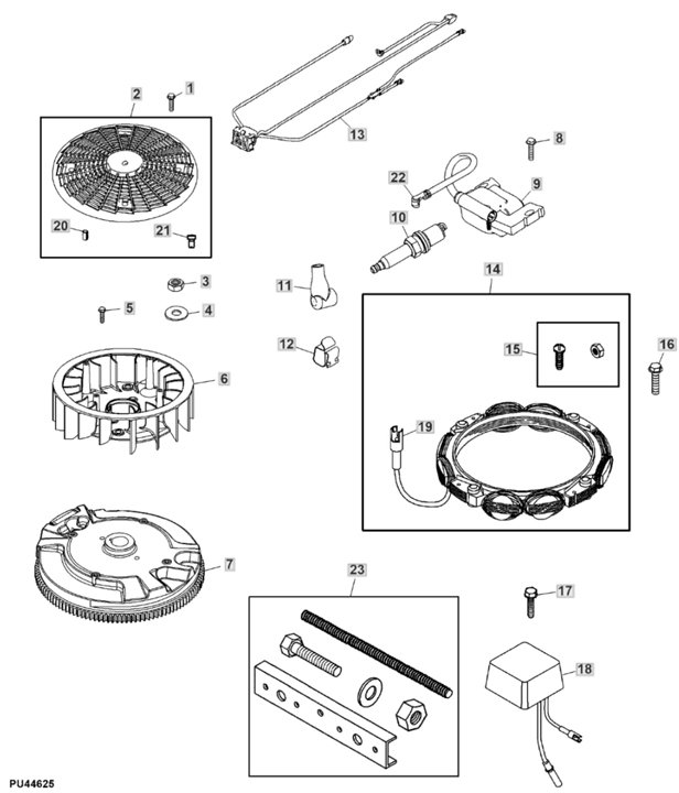 John Deere X127 - Regulator, Stator, Flywheel