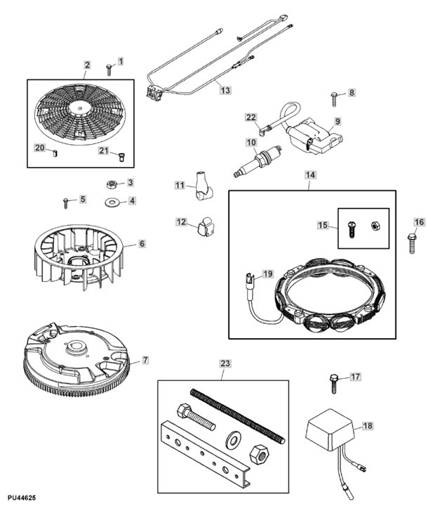 John Deere X167 - Stator, Regulator, Flywheel