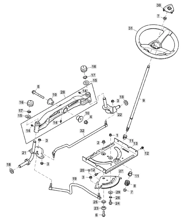 John Deere X147R - Steering Wheel, Gears, Linkage, Front Axle