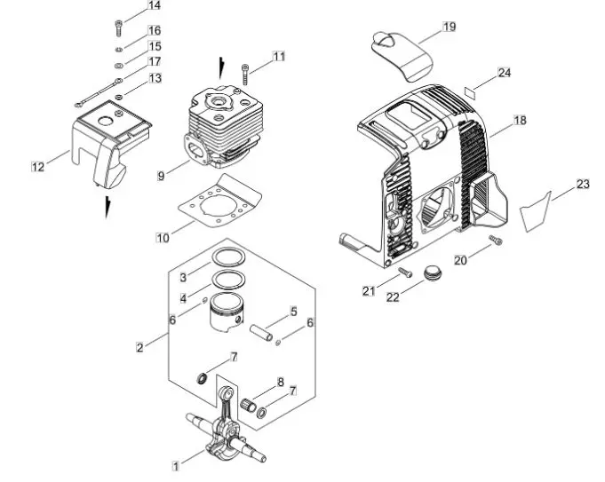 Echo PB770 (38000001 to 38999999) – Cylinder, Piston, Crankshaft