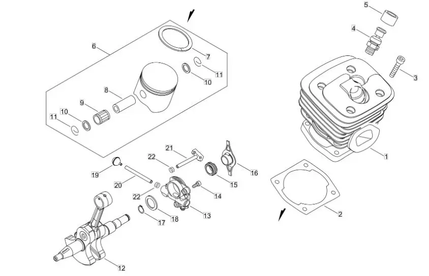 Echo CS590 (38000001 to 38999999) - Cylinder, Piston, Crankshaft