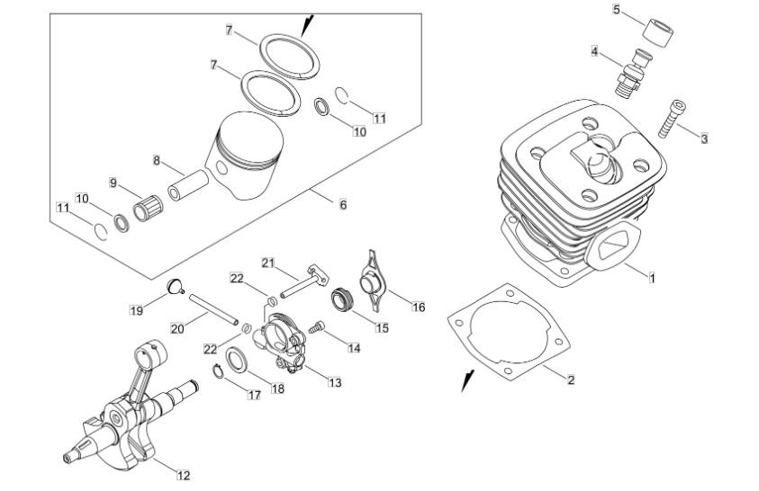 Echo CS621SX (38000001 to 38999999) - Cylinder, Piston, Crankshaft