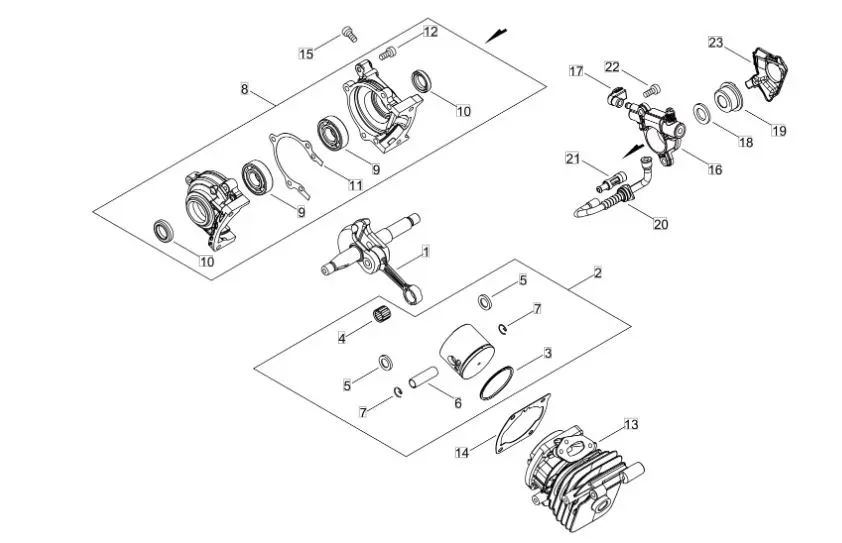 Echo CS2511WES (38000001 to 38999999) - Cylinder, Piston, Crankshaft