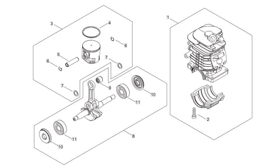 Echo CS3510AC (38000001 to 38999999) - Cylinder, Piston, Crankshaft