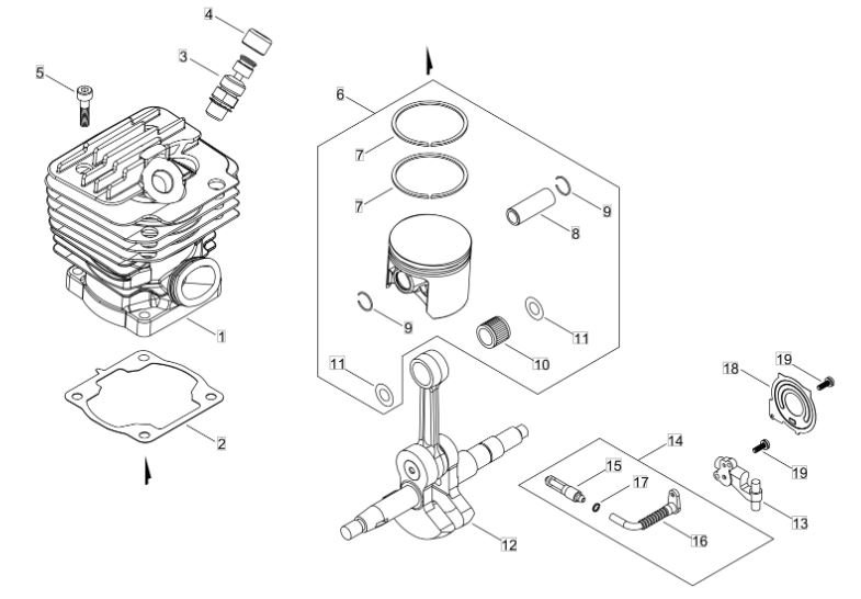 Echo CS501SX (38000001-38999999) - Cylinder, Piston, Crankshaft