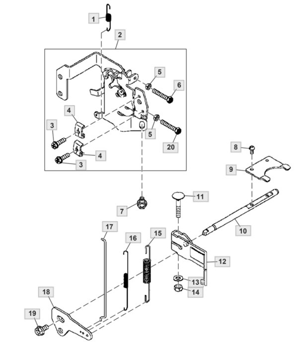 John Deere X350 -control linkage