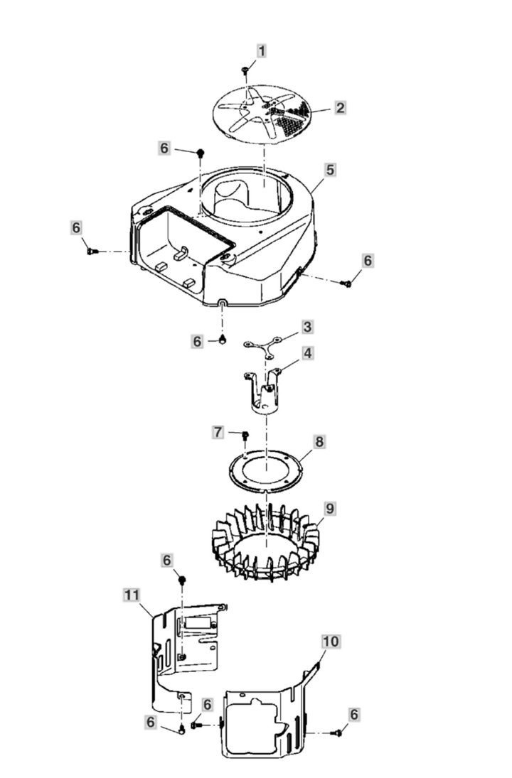 John Deere X350R - Flywheel Screen, Fan Housing, Engine Shroud 110001-