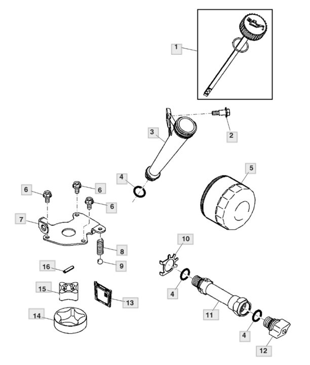John Deere X350 - Engine Oil Pump, Oil Filter, Dipstick