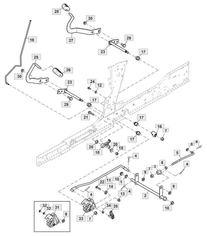 John Deere X350R - Pedal Control Linkage, Forward, Reverse