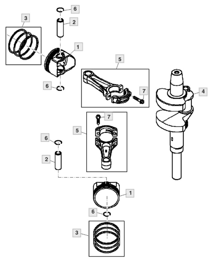 John Deere X350R - Piston, Crankshaft 110001-