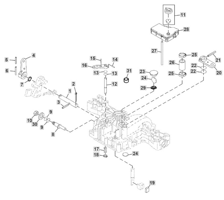 John Deere X350R - Transaxle Control, Shaft, Brake