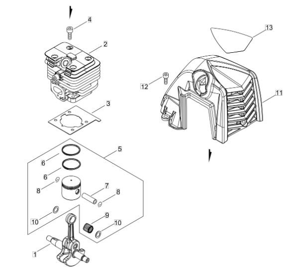 Echo PAS-2620ES (38000001 to 38999999) - Cylinder, Piston, Crankshaft