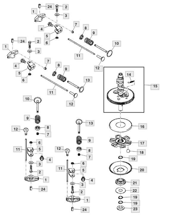 John Deere X354 - Camshaft, Valves