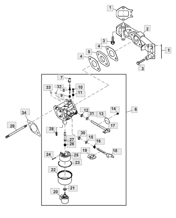 John Deere X354 - Carburetor, Intake Manifold