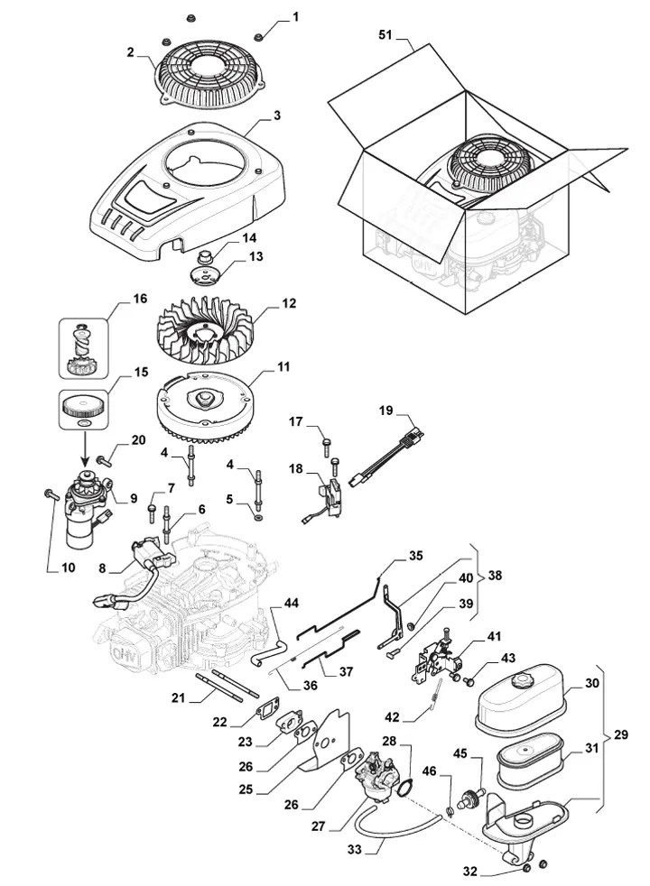 Mountfield 827M 2T0050483/M16 - Carburetor, Air Cleaner