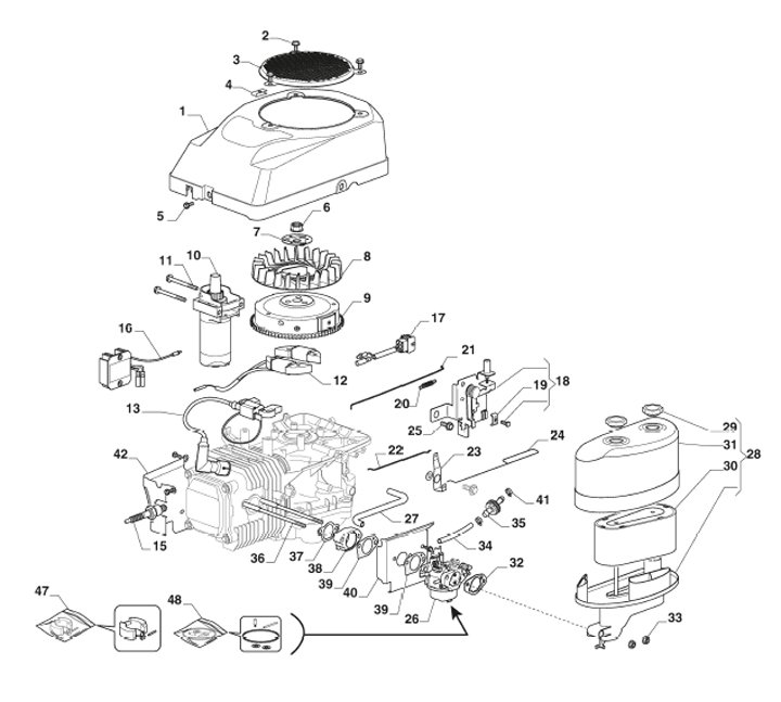 Mountfield MTF98H 2T2610403CAS - Carburettor, Air Cleaner Assy