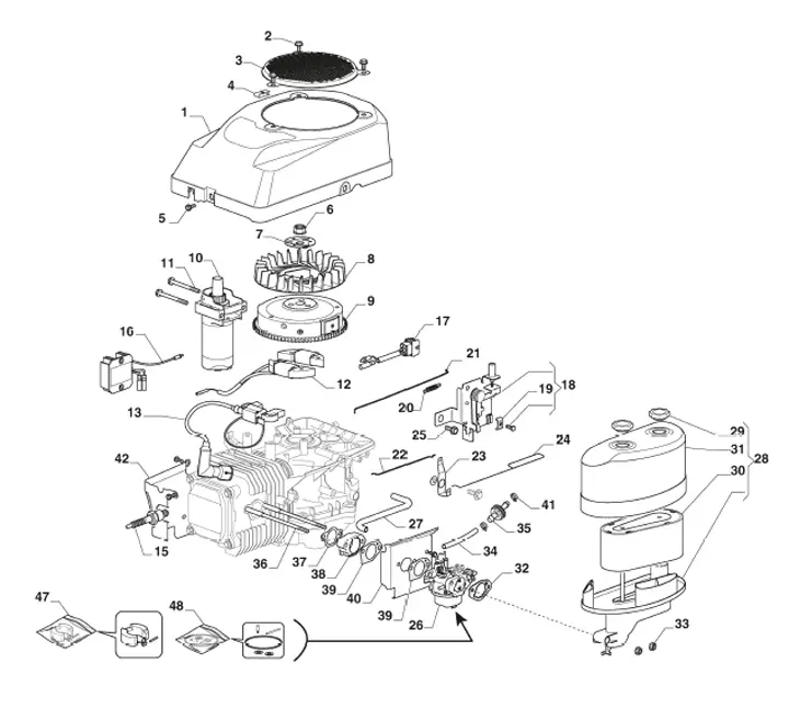 Mountfield MTF98H 2T2610403CAS - Carburettor, Air Cleaner Assy