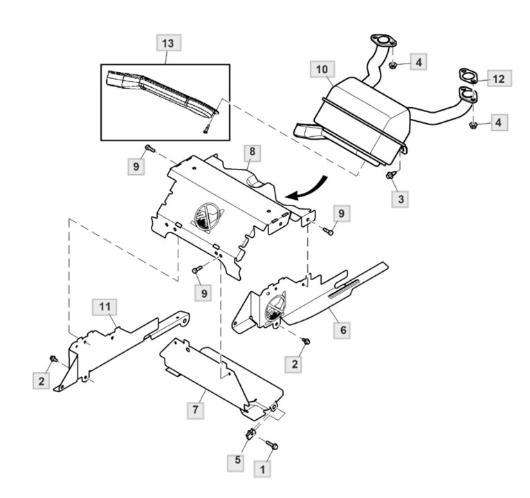 John Deere X354 - Muffler, Heat Shield