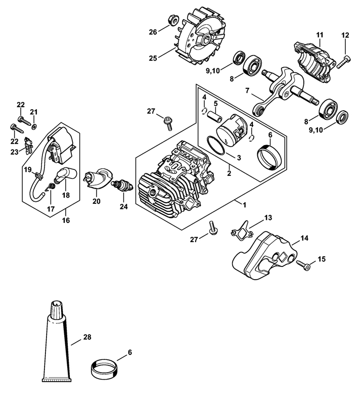 Stihl MS194T - Cylinder, Piston, Ignition System