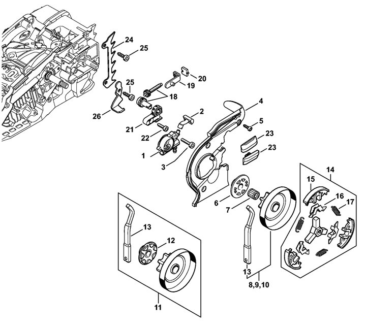 Stihl MS194T - Oil Pump, Clutch