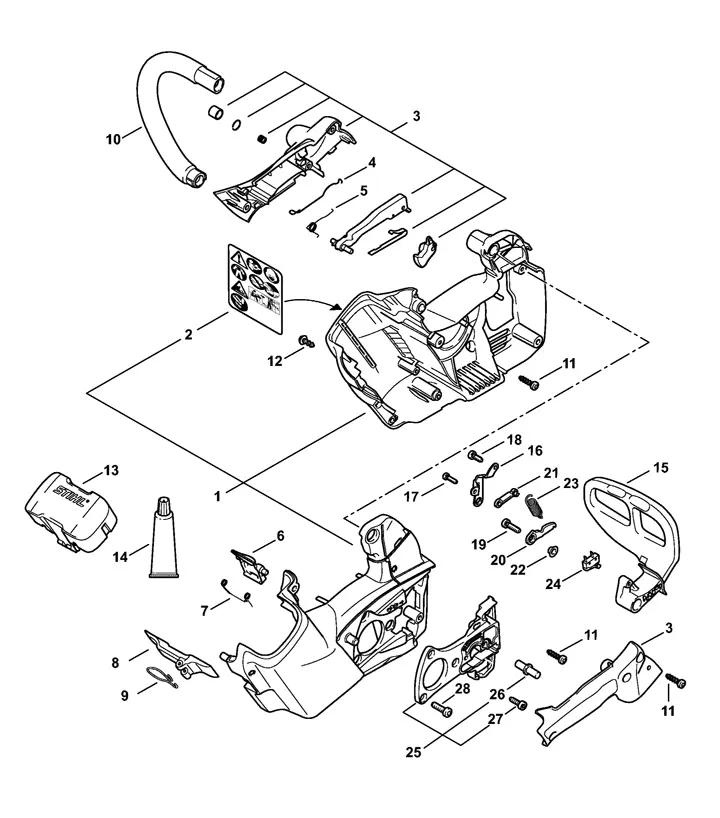 Stihl MSA161T - Motor Housing, Handlebar
