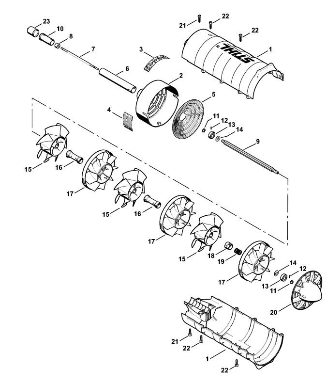 Capture-1 Stihl BG-KM - Fan Housing, Drive Tube Assy